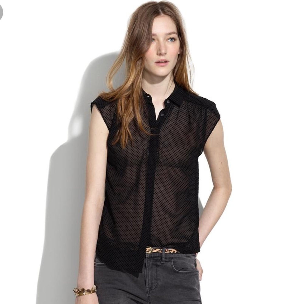 Madewell silk mini dot sheer cap sleeve top S